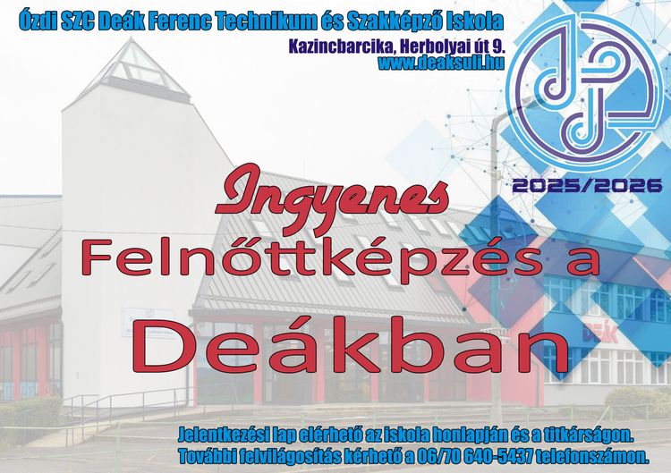 2025-2026 Ingyenes felnőttképzés a DEÁK-ban