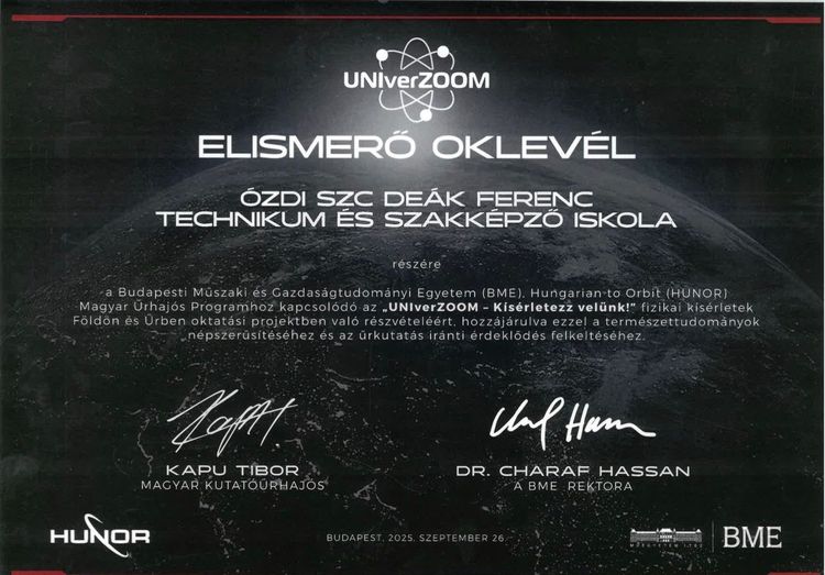 2025-2026 „UNIverZOOM – Kísérletezz velünk!” program a DEÁK-ban