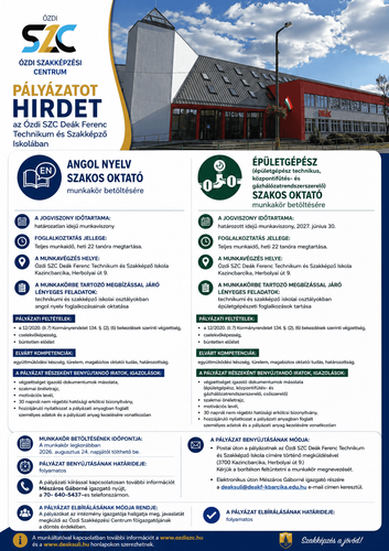 Álláshirdetés (angol nyelv, épületgépész oktató)