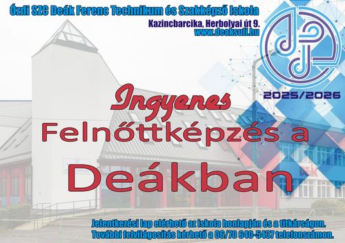 2025-2026 Ingyenes felnőttképzés a DEÁK-ban